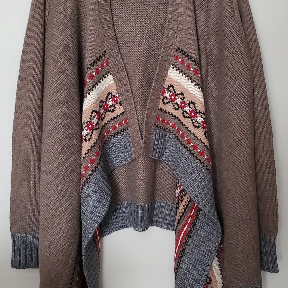 Autumn Cashmere NWT Taupe Aztec Southwestern Waterfall Draped Cardigan M - Picture 3 of 8